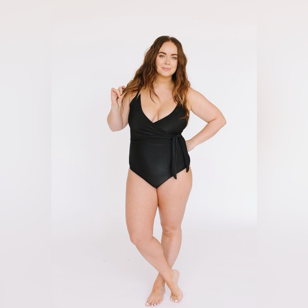 Olivia + Ocean Mom Bod Faux Wrap One Piece Swimsuit in Onyx Black